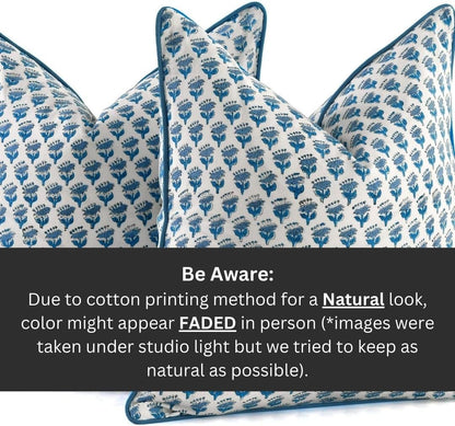 CPC 100% Cotton Throw Pillow Covers 18x18 Inch, Set of 2 Green Block Print Pattern Couch Pillow, Cute Boho Decorative Pillows for Living Room, Bedroom with Hidden Zipper- Agate Green