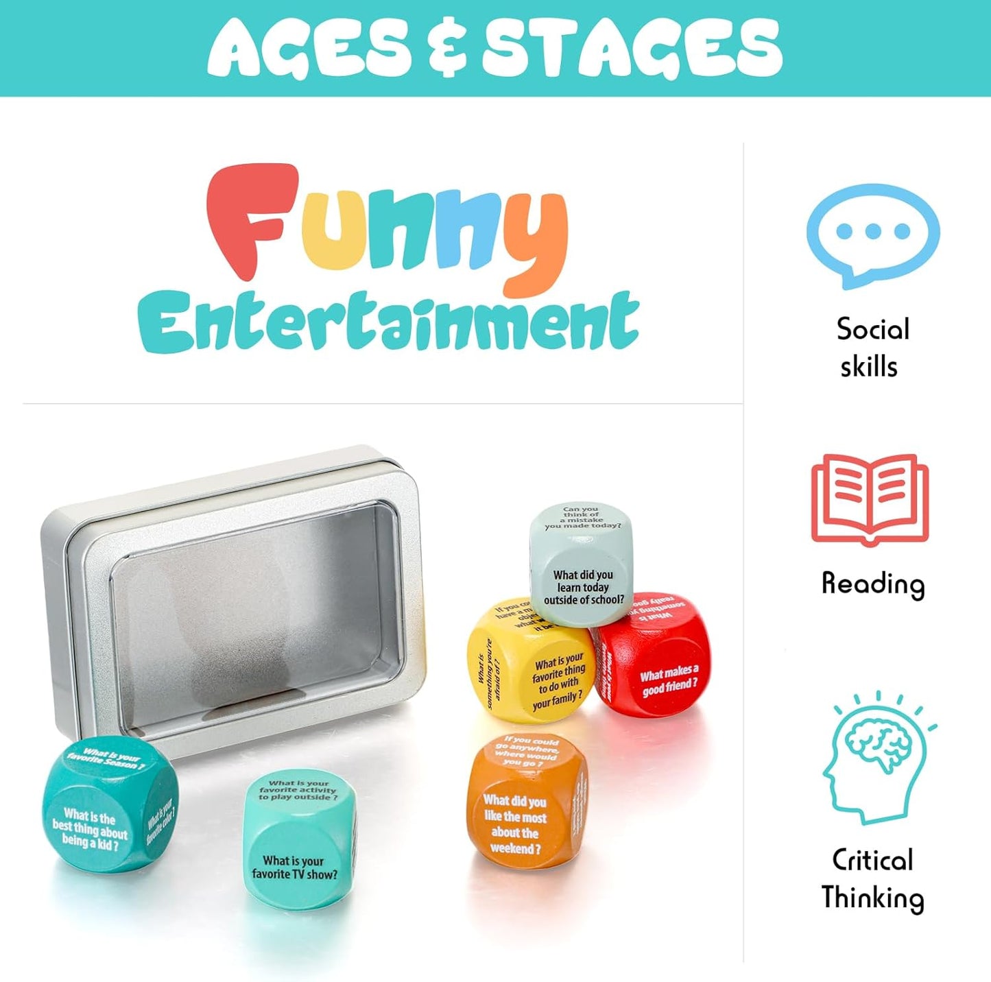 Simgoing 6 Pcs Conversation Cube Ice Breaking Supplies Table Talk Topic Cube Social Emotional Learning Activities Wood Conversation Starter Dice with Tin Box for Kid Counselor Therapist