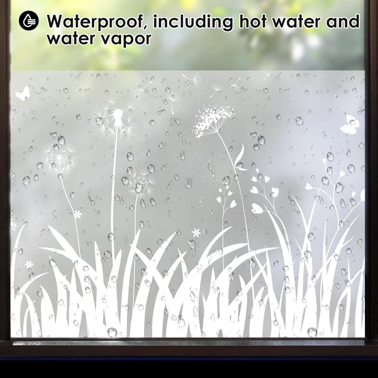 DKTIE Window Privacy Film Flowers Pure White Pattern Stained Glass Window Film Decorative Frosted Glass Window Film Sun Blocking Heat Control Static Cling (A274, 17.5" x 78.7")