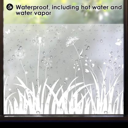 DKTIE Window Privacy Film Flowers Pure White Pattern Stained Glass Window Film Decorative Frosted Glass Window Film Sun Blocking Heat Control Static Cling (A274, 17.5" x 78.7")