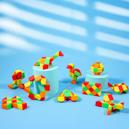 24 Pack Magic Snake Cube Fidget Toys for Kids - 24 Blocks Rainbow Twist Puzzle, Party Favors, Classroom Prizes, Birthday Goodie Bag Fillers, Stress Relief Sensory Toys
