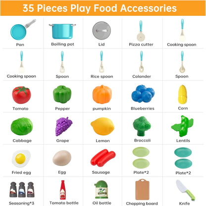 150Pcs Kitchen Playset, Toddlers Pretend Cooking Cookware Accessories, Food, Picnic Blanket, Fruits, Veges, 2Pack Shopping Storage Basket, Dessert and Prop Money, Gift for Kids (Pink)