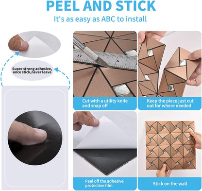 Art3d 10-Sheet Peel and Stick Backsplash Metal Mosaic Tiles for Kitchen Wall Decor, Stick on Aluminum Composite Tiles Stikers, Copper Windmill Puzzle Glass Mixed