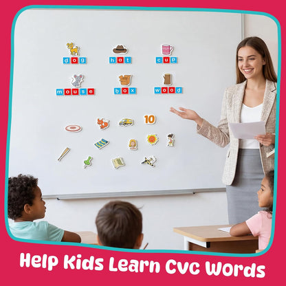 Quilinz CVC Magnets Word Games,Fridge Magnets for Kids, Magnetic Letters for Classroom, Toddler Alphabet Learning Toys, Speech Therapy Materials, Phonic Games for 3+,Kindergarten Classroom Must Haves