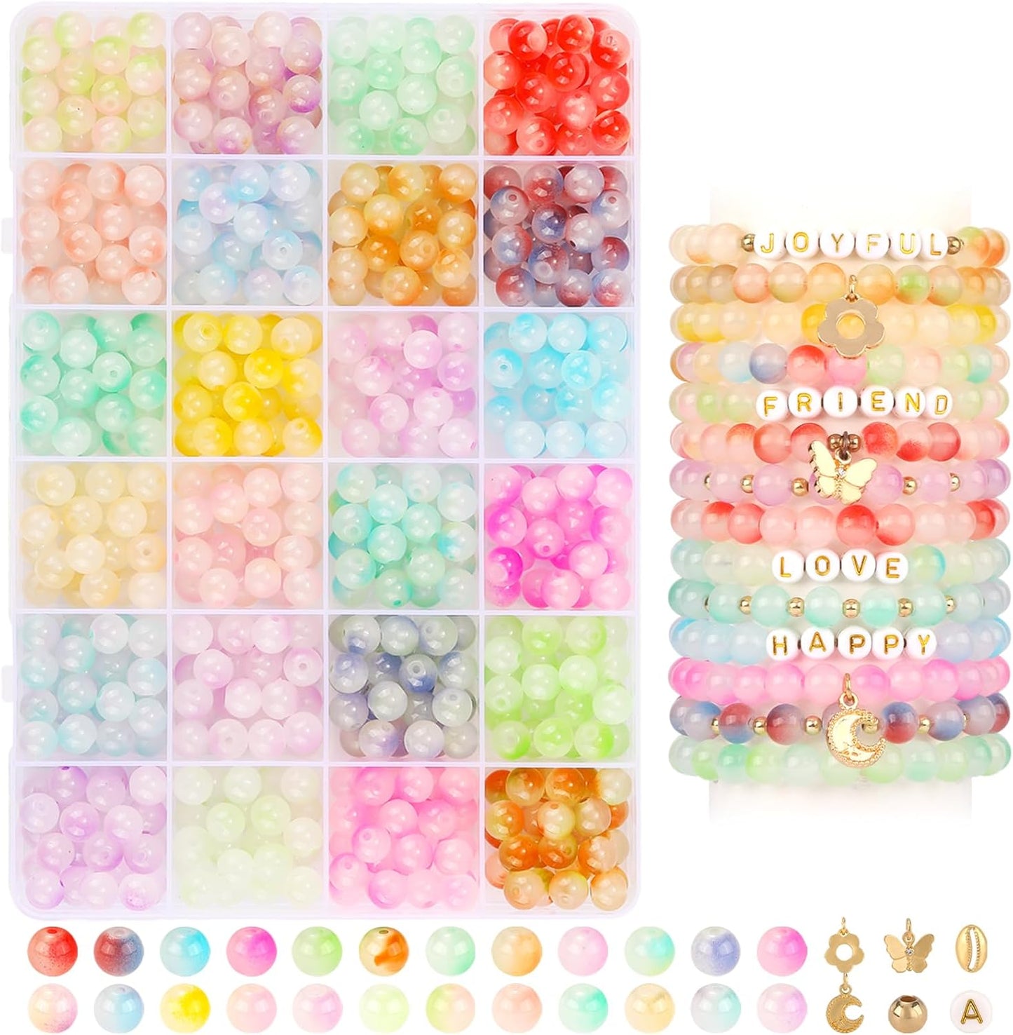1720+pcs Pony Beads Kit 1830pcs 6 Style Letter Alphabet Beads Rainbow Plastic Pony Bead Bulk Multicolor Kandi Bead Elastic String DIY Crafts Jewelry Making Kit for Bracelets Necklaces