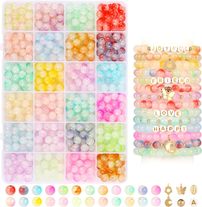 1720+pcs Pony Beads Kit 1830pcs 6 Style Letter Alphabet Beads Rainbow Plastic Pony Bead Bulk Multicolor Kandi Bead Elastic String DIY Crafts Jewelry Making Kit for Bracelets Necklaces