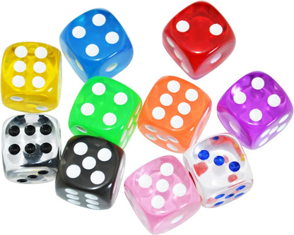 SmartDealsPro 10-Pack D6 Six Sided 16mm Transparent Dice Die for DND, MTG, RPG, Tenzi, Yahtze, Bunco, Table Borad Games, Math Teaching