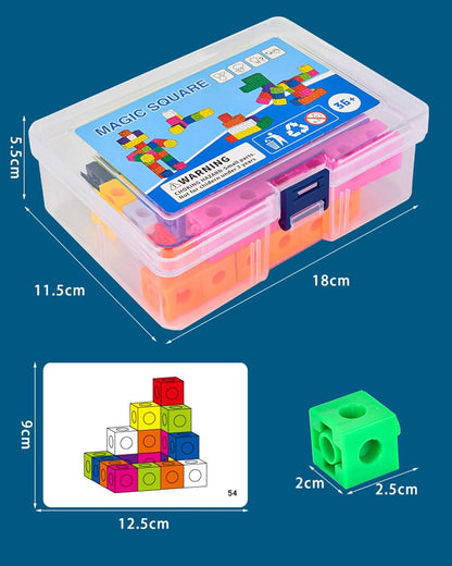 Montessori Math Linking Cubes Set, Plastic Magic Square Blocks with Pattern Cards