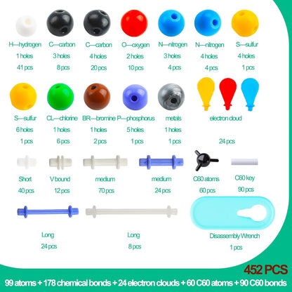 EXBEPE Chemistry Molecular Model Kit 452pc with C60,Educational Science Set Learning Chemistry Atoms,Bonds and Structures Teaching Aids School Supplies