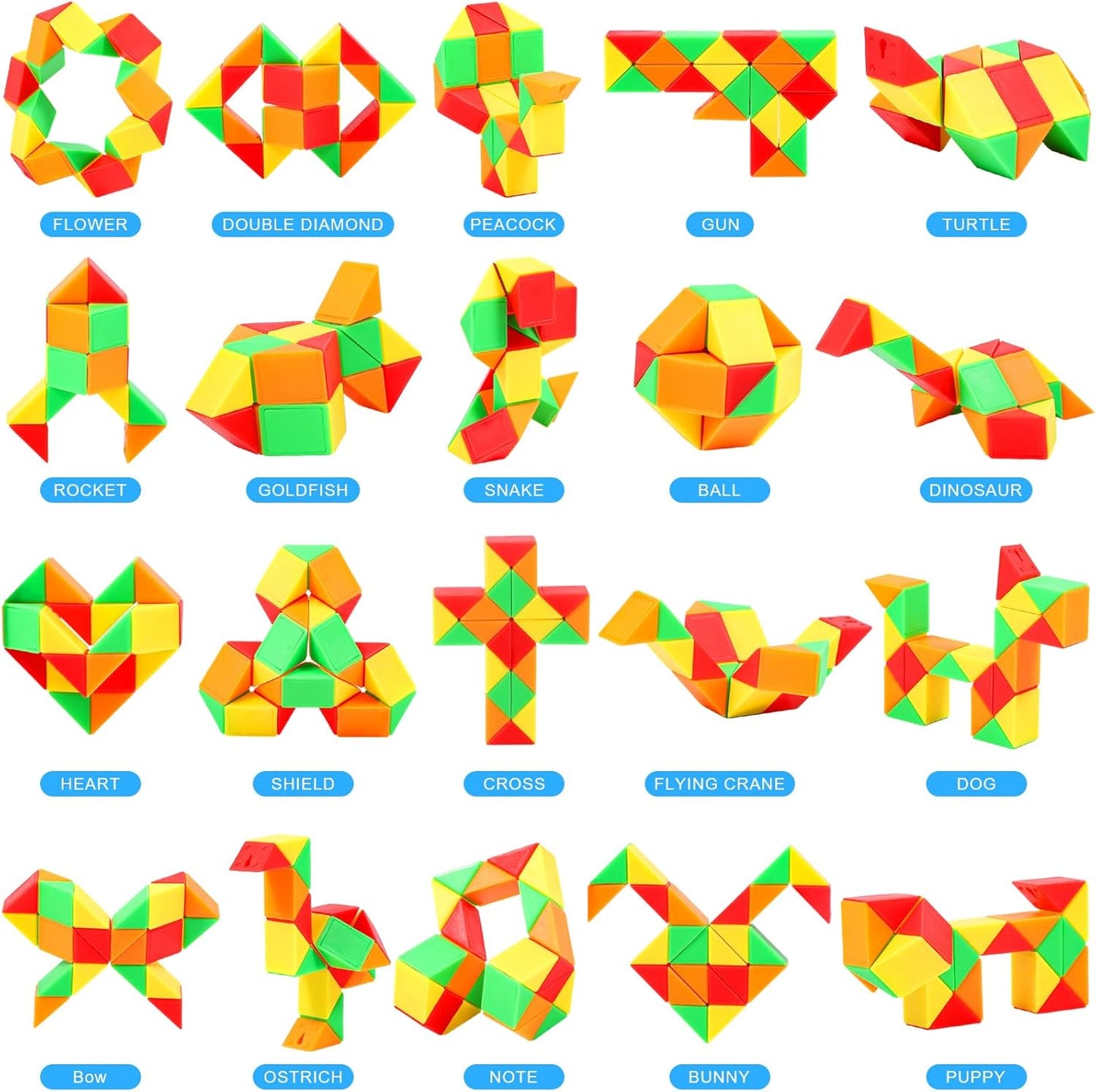 24 Pack Magic Snake Cube Fidget Toys for Kids - 24 Blocks Rainbow Twist Puzzle, Party Favors, Classroom Prizes, Birthday Goodie Bag Fillers, Stress Relief Sensory Toys