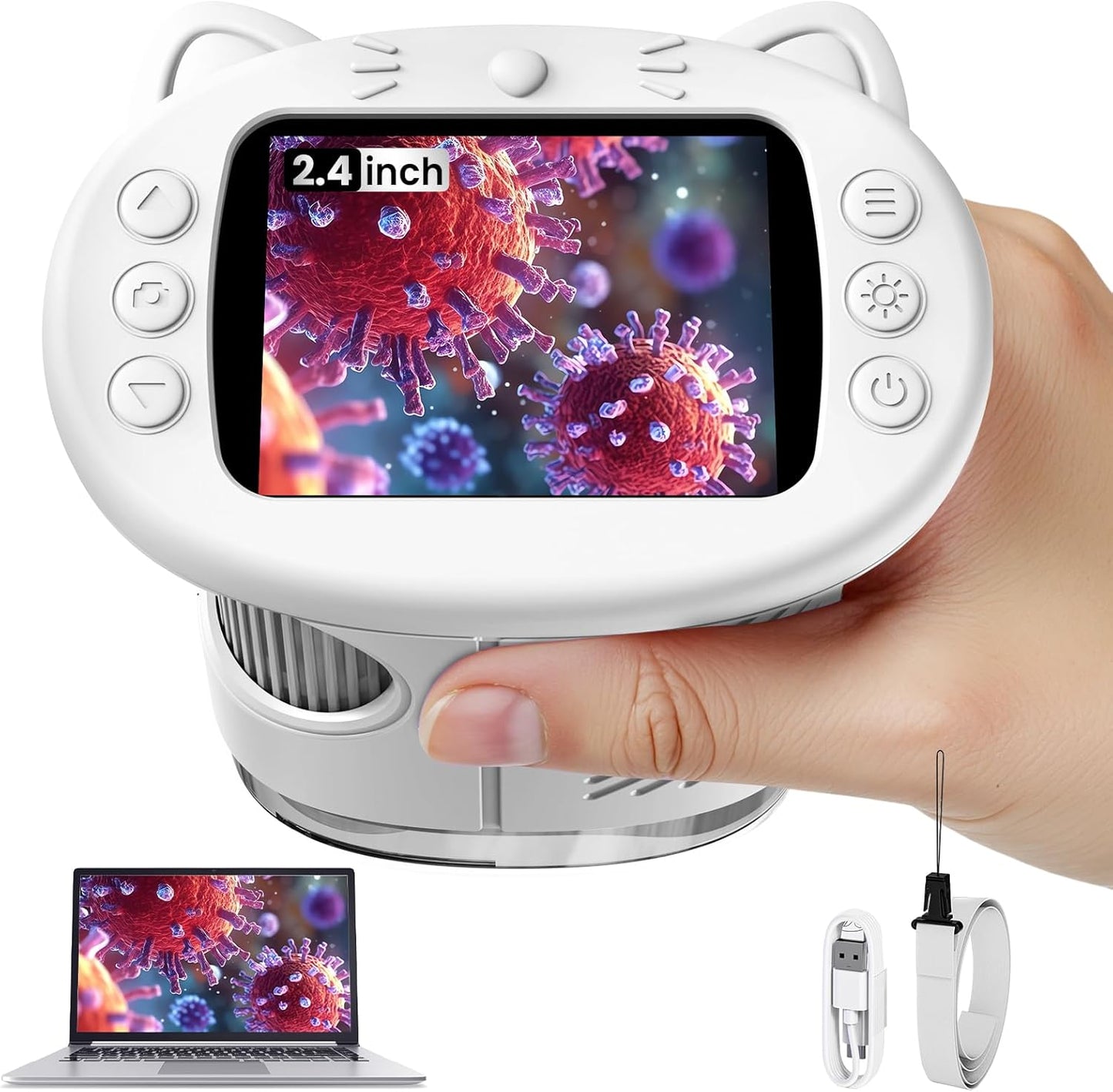 Microscope for Kids, 2.4 Inch Digital Microscope with 1000X Magnification, Handheld Camera Mini Pocket Magnifying Glass, Educational Birthday Gifts Toys for Ages 3+, Blue