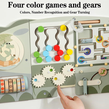 Wooden Sensory Wall Panel for Kids Activity Wall Busy Board with Wooden Toolboxes, Kitchen, Doctor Kit & More! Wall-Mounted Learning Toy for Preschoolers (3+), STEM Play