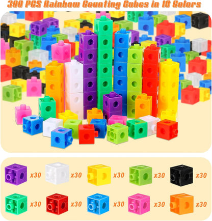 Jenaai 300 Pcs Counting Cubes, Plastic Connecting Blocks, Colorful Math Cubes, Math Manipulatives Classroom Learning Supplies, Preschool Learning Materials, Counting Toys (Simple Style)