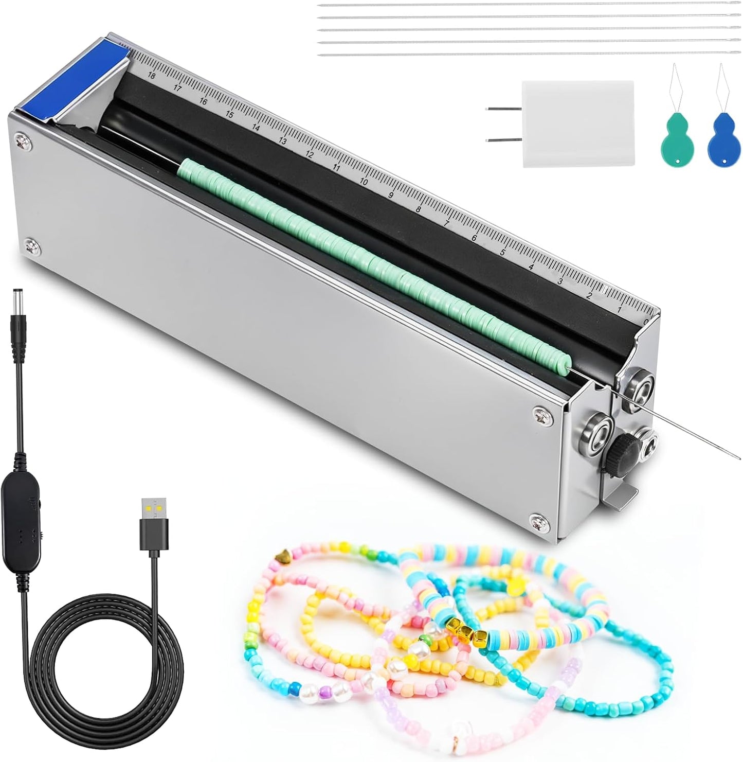 MSFULLSEA Electric Bead Spinner Bead String Machine with Graduated Scale for 3-17mm Round Clay Seed Barrel Faceted Pumpkin Tube Coated Beads Jewelry Making