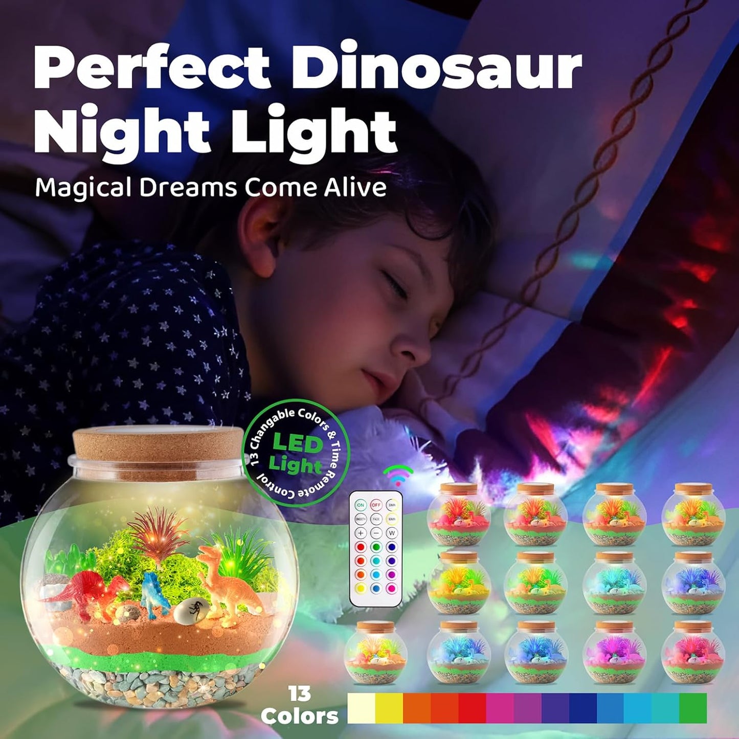 JOYEEMAX Unicorn Light-Up Terrarium Kit for Kids - LED Night Light Birthday Gift for Girls Ages 4 5 6 7 8-12 Year Old - Unicorn Toys for Girls - DIY Arts and Crafts Kit for Kids