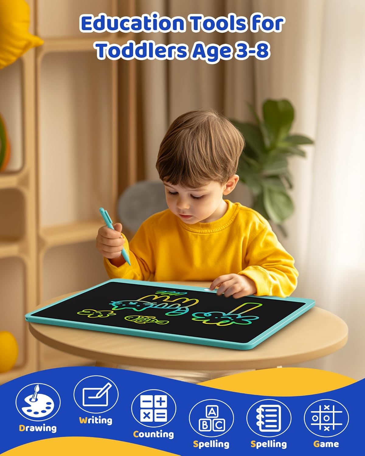 KOKODI LCD Writing Tablet 8.5-Inch Colorful Doodle Board, Electronic Drawing Tablet Drawing Pad for Kids, Educational and Learning Kids Toys Gifts for 3 4 5 6 7 8 Year Old Boys and Girls(Blue)