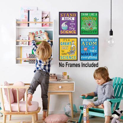 KAIRNE Science Classroom Posters,Positive Chemistry Poster Set of 8(8x10inch,unframed) Experiment Wall Art Positive Canvas Painting for Laboratory Kids Playroom Bedroom Classroom Bulletin Board Decor