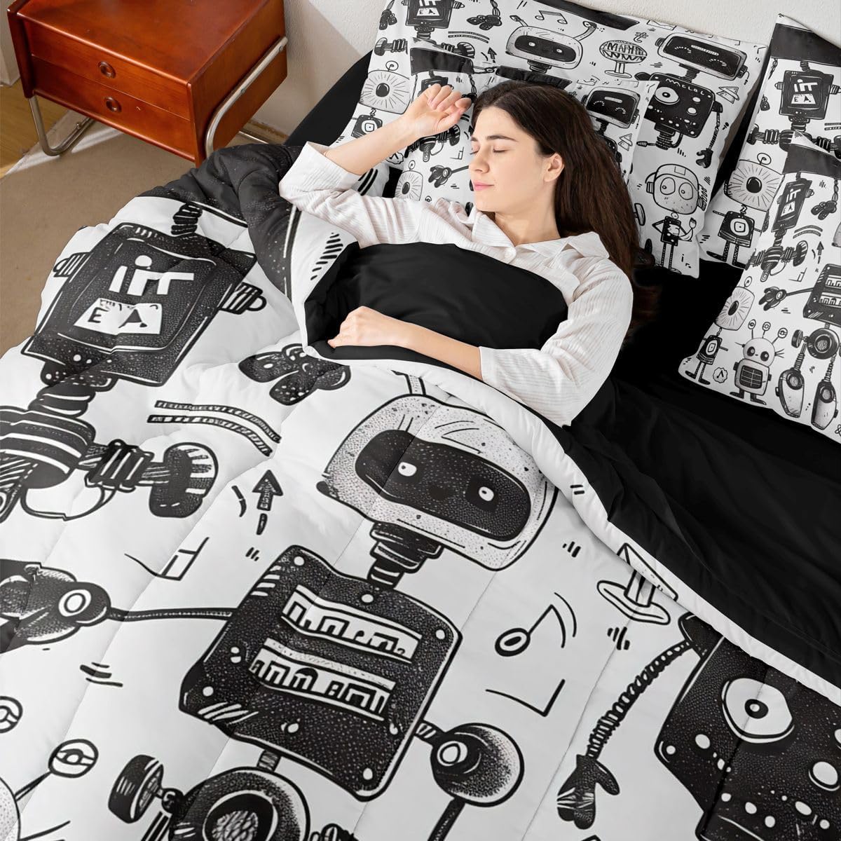 Erosebridal Chemistry Comforter Set with Sheets Full Size Periodic Table of Elements Bed in A Bag 7 Piece Science Chemistry Lovers Bedding Set for Kids Boys Children Bedroom Modern Black Bed Sets