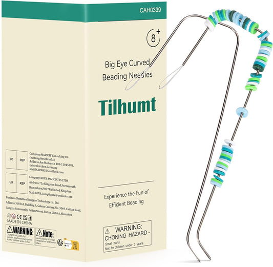 Tilhumt 2 Pcs Big Eye U-Shape Needles- 7" Electric Clay Bead Spinner Accessories for Jewelry Making, Bracelets, Necklaces, and Waist Crafts - Compatible with Tilhumt Clay Bead Spinner