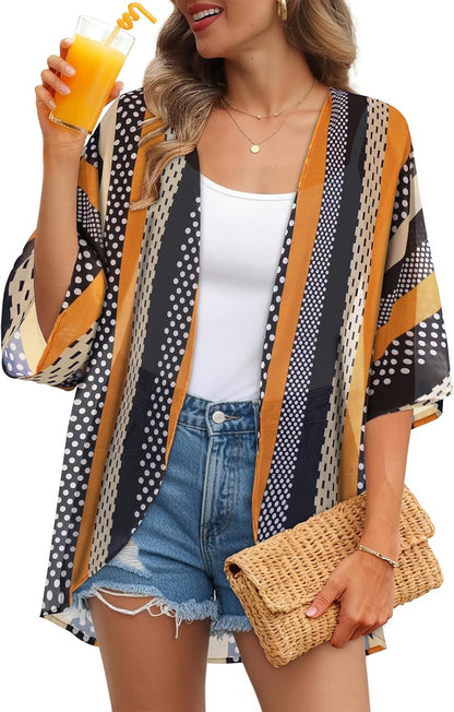 Womens Kimono Cardigans Beach Cover ups Swimwear Puff Sleeve Loose Casual Summer Tops 2026