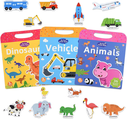 ASTARON Reusable Sticker Book for Toddlers, 88 Pcs Dinosaur Stickers Road Trip Activities Car Airplane Activities Travel Toys for Kids, Kids Quiet Time Activities (2-6 Age)