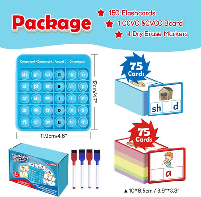 Torlam CVC Word games Phonics Games Sight Words Flash Cards, Spelling Reading Learning Flashcards, Speech Therapy Toy Preschool Kindergarten Classroom Learning Activities Must Have Homeschool Supplies