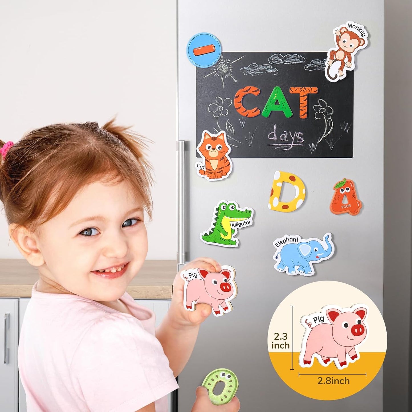 JoyCat Wooden Magnets for Kids – 26 Cute A-Z Animals Fridge Magnets for Toddlers, Large Magnetic Animal Refrigerator Toys, Fun Educational Learning Gifts for Toddlers 2 3 4 5 Years Old