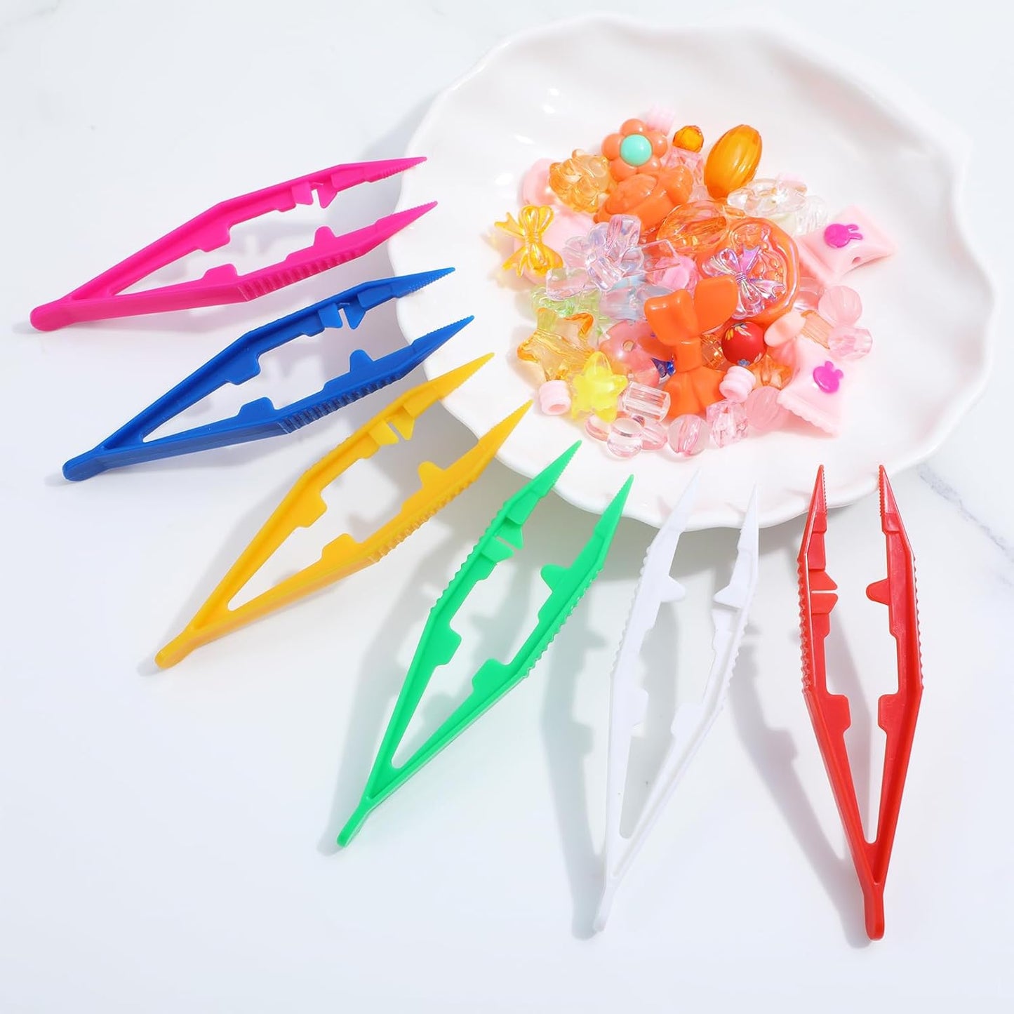Nogeqi 24PCS Plastic Tweezers, 4.09inch Craft Tweezers Set for Kids Adults Beading Projects Handmade DIY Crafts Jewelry Making for Home Classroom School Use (6 Colors)