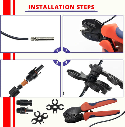 MC-4 Connector kit Solar Cable Connector kit 12 Pairs of Solar connectors and 2 Spanner Wrenches Along with a Wire Crimper Photovoltaic System Connector kit