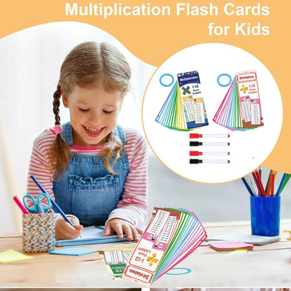 30PCS 1-12 Reusable Multiplication Flash Cards & Division Flash Cards with 4 Dry Erase Pens 2 Rings for Math Multiplication Game for Kids Classroom Home 1st to 3rd Grades