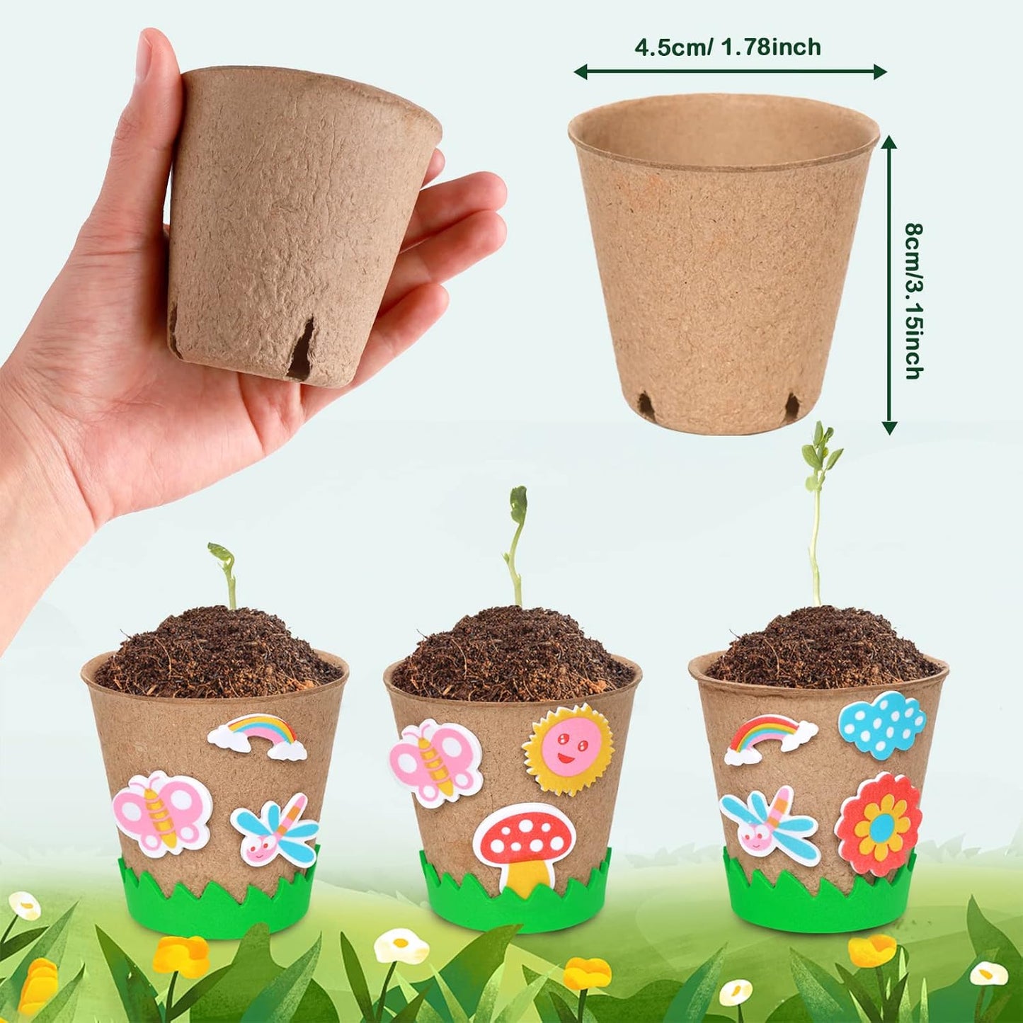 Aweyka Garden Paper Pot Craft Kit 20 Pack Flower Plant Spring Craft with 50pcs Adhesive Foam Stickers 20pcs Paper Mache Pots Label Pen Flower Planting Growing Kit Science for Mother Day