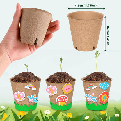 Aweyka Garden Paper Pot Craft Kit 20 Pack Flower Plant Spring Craft with 50pcs Adhesive Foam Stickers 20pcs Paper Mache Pots Label Pen Flower Planting Growing Kit Science for Mother Day