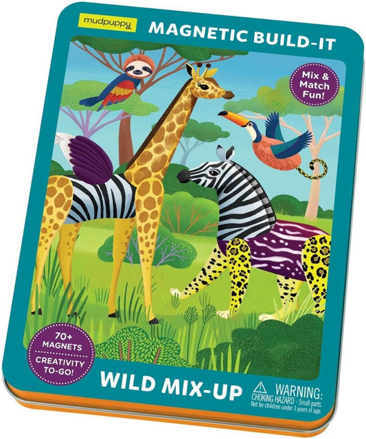 Wild Mix-Up Magnetic Build-It from Mudpuppy - Includes 2 Illustrated Background Scenes & 70+ Mix and Match Magnets, Perfect for Travel Activities on The Go!, Ages 4+
