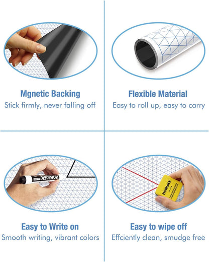 HOMiDEK Magnetic Handwriting Paper for Whiteboard - 17.5x24 in Dry Erase Writing Paper with Lines - Lined Notebook White Board with Markers, Magnet, Eraser