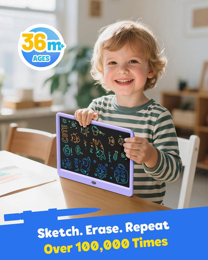 TEKFUN LCD Writing Tablet for Kids, 10-inch Coloring Drawing Pad, Mess Free Doodle Board, Airplane Travel Toys for Boys and Toddlers, Road Trip Essentials, Gifts for 3 4 5 6 7 8 Year Old Girls(Blue)