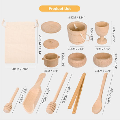 Montessori Sensory Bin Toys for 1 Year Old Toddlers, 11pcs Wooden Waldorf Toys - Wooden Scoops and Tongs for Transfer Work and Fine Motor Skills Development