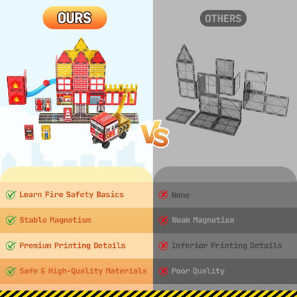 Magnetic Tiles for Kids Ages 4-8, Magnetic Blocks with Construction, Fire Fighting, Road, Engineering, Crane and Truck Themes, Magnet Toys Classroom Travel STEM Birthday Gifts for Boys