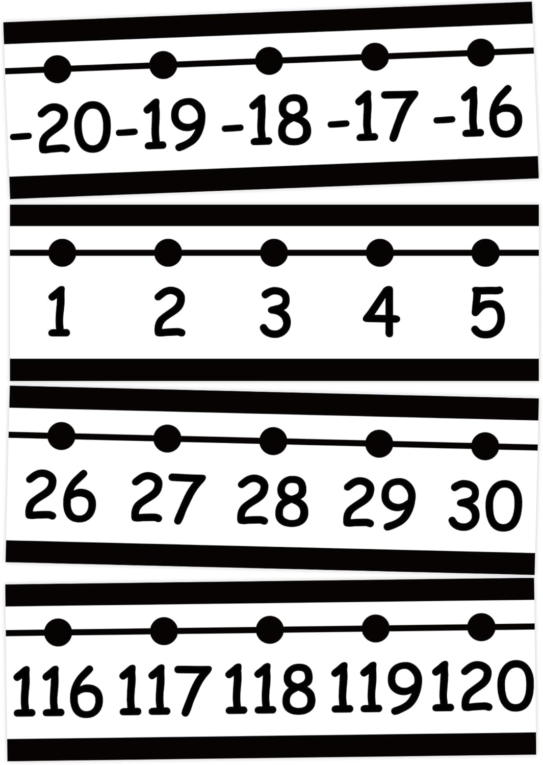 29 PCS Number Line for Classroom Wall Number Line Bulletin Board Border Set -20 to 120 Numbers Lines Classroom Wall Decor Black White Math Poster for Bulletin Board Math Teaching Supplies