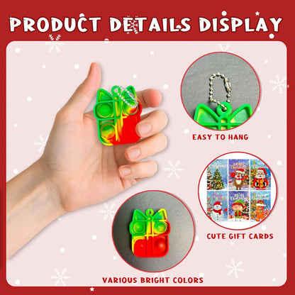 YQUQWN 24PCS Christmas Mini Pop Keychain Fidget Toys with 24 Holiday Cards, Mini Silicone Pop Toys Bulk for Kids Party Favors Christmas Toys Classroom Gift