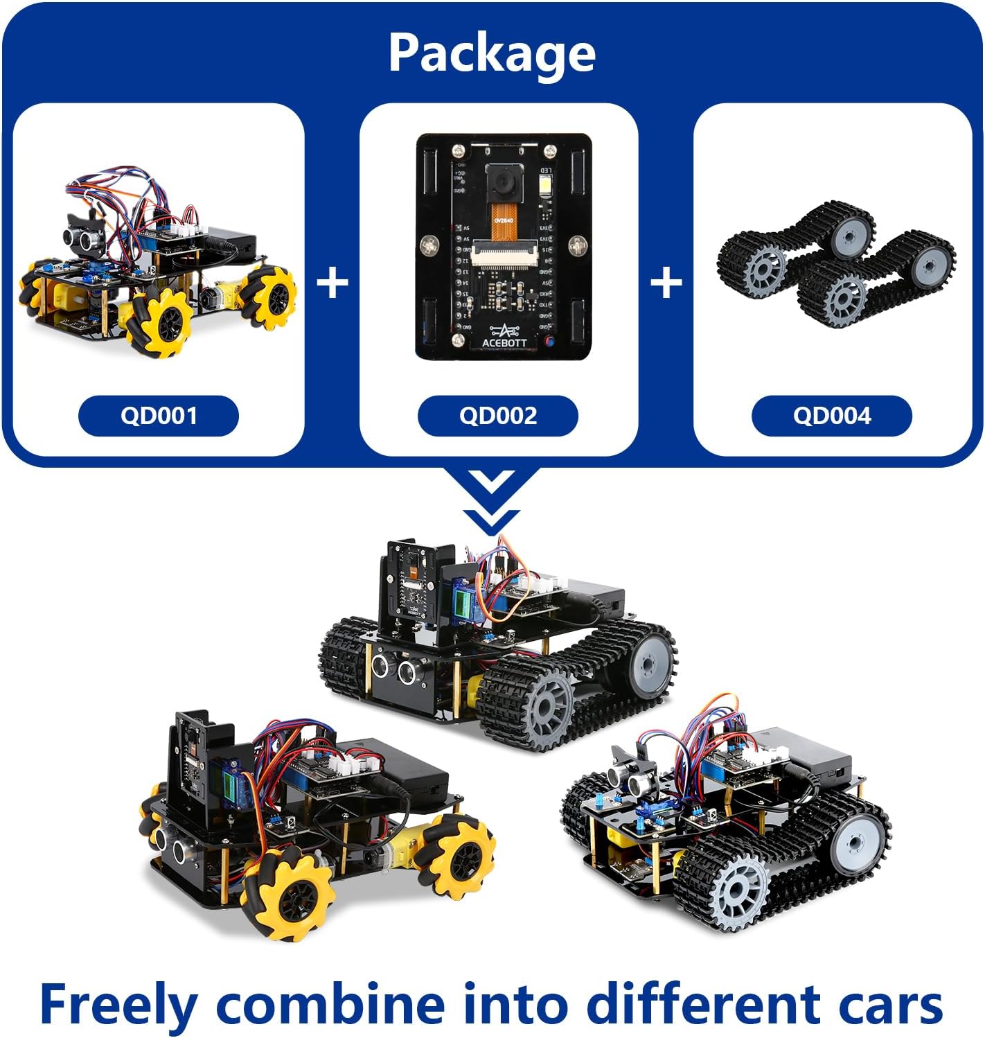 Robotics for Kids Ages 12-16, ACEBOTT 4 in 1 Smart Robot Arm with 5DOF + Tank Car, STEM Toys Coding Kit Compatible with Arduino & Scratch, App & Remote Control, for Kids & Teens