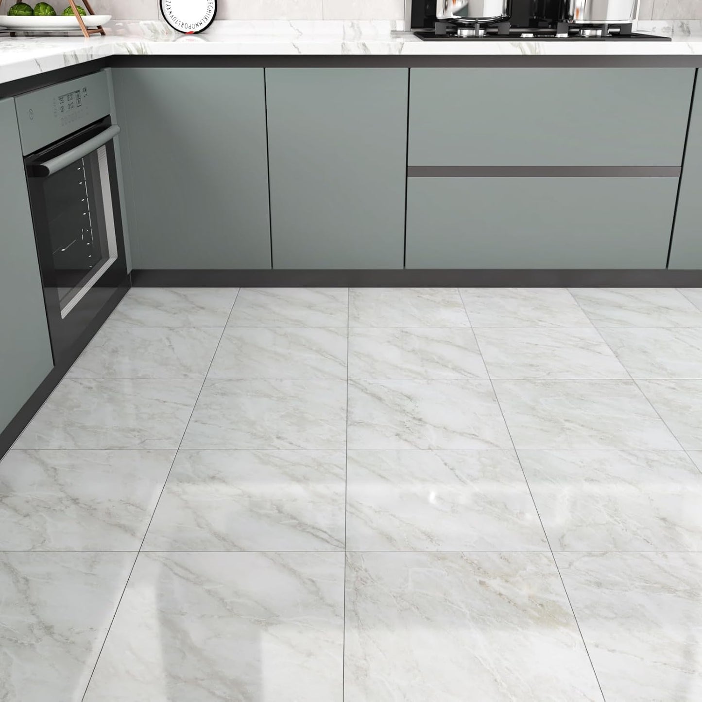 Wallercity White Marble Peel and Stick Vinyl Floor Tiles 6-Pack 12x12 Inches Self Adhesive Waterproof Flooring Planks for Bathroom Kitchen Bedrooms Stick on Floor Tiles Laminate Sheets Vinyl Flooring