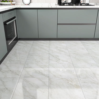 Wallercity White Marble Peel and Stick Vinyl Floor Tiles 6-Pack 12x12 Inches Self Adhesive Waterproof Flooring Planks for Bathroom Kitchen Bedrooms Stick on Floor Tiles Laminate Sheets Vinyl Flooring