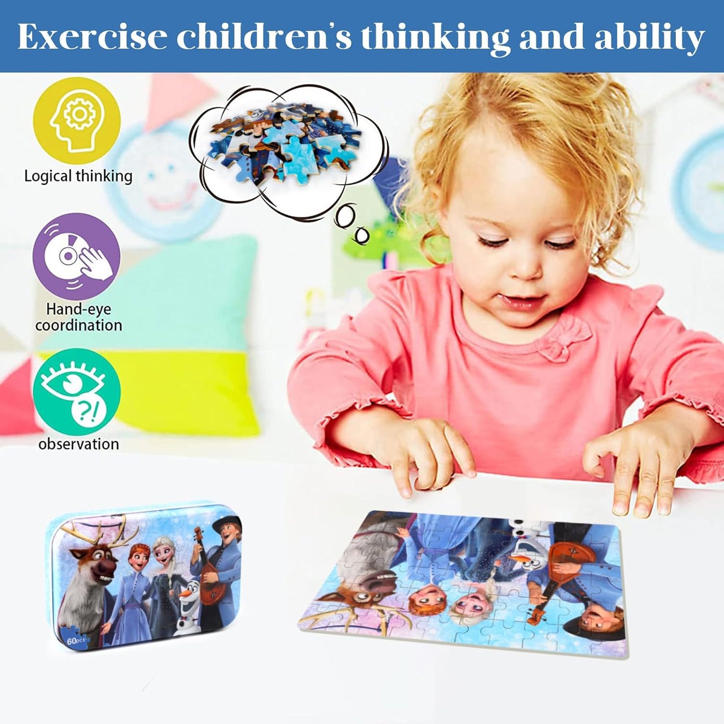 MZZOTOY Puzzles for Kids Ages 4-8, 60 Piece Puzzles for Kids Ages 3-5 in a Metal Box Girls and Boys Learning Educational Jigsaw Puzzle Toys Gifts