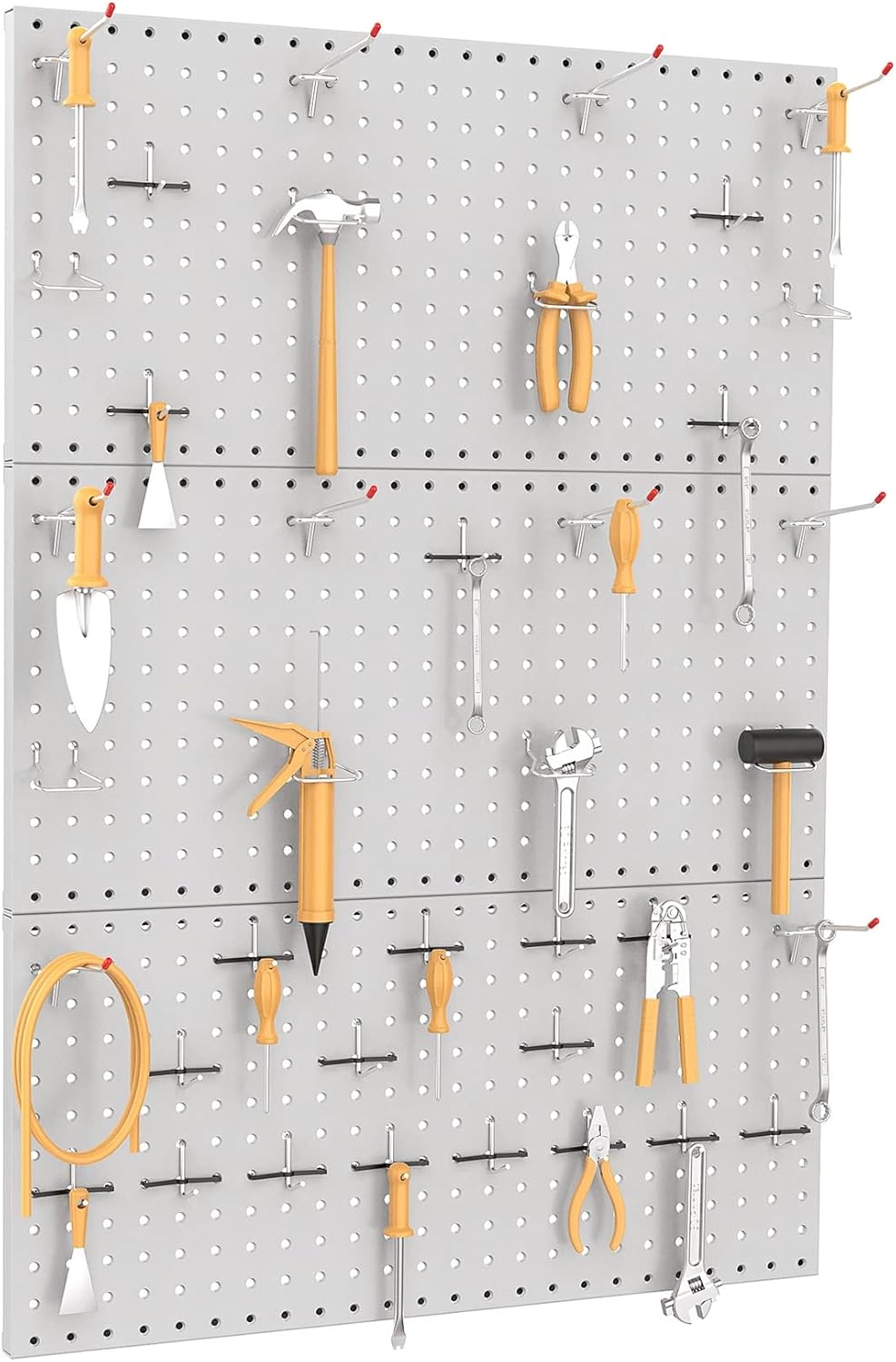 TORACK 3 PCS Metal Pegboard Panels(12x24 inch) for Wall Garage Tools Storage Pegboard for Workbench, Modular Peg Board Tool Organizer Board Kit(Pack of 3, Orange)