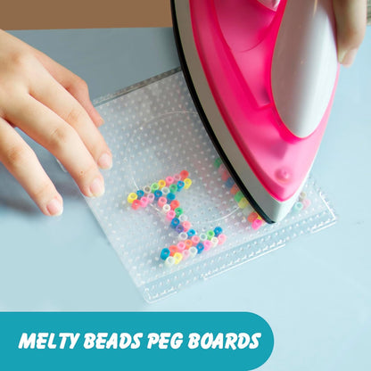 Darice Fuse Beads Pegboards 5pcs - 5mm Melty Beads Peg Board, Large Clear Plastic Boards Kit for Kids and Adults - 5.5" Square, Circle, Heart, Star, Hexagon