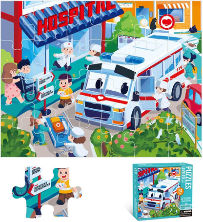 Puzzles for Kids Ages 3-8 Year Old,35pcs Jigsaw Puzzles for Toddlers & Children Ages 4-6，Educational Floor Puzzles with Storage Box for Gifts（Fire Engine）