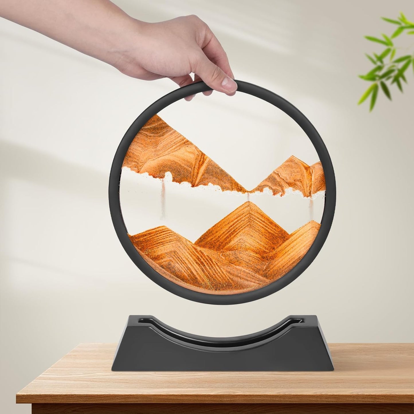 Wai Danie Moving Sand Art Picture 3D Hourglass Deep Sea Sandscape Liquid Motion Display Painting Flowing Sand Frame Relaxing Desktop Home Office Work Decor (Black, 12 Inches)