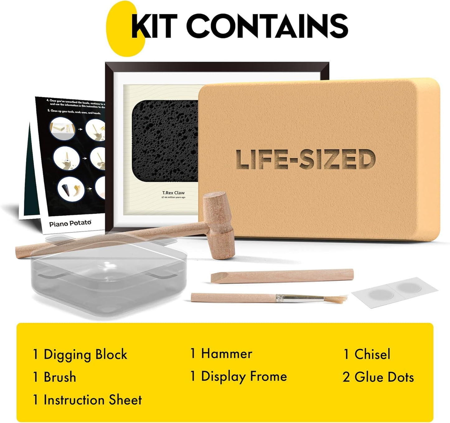 Dinosaur Dig Kit - Excavate 2 Life-Sized Fossils (T.Rex Claw & Ankylosaurus Spine) - STEM Authenticated Science Toy with Tools & Display Frame - Gifts for Boys & Girls Ages 6-12
