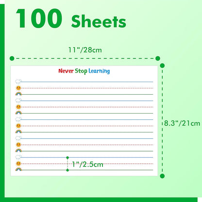 100 Sheets Ruled Writing Paper, Double-Sided Printing Skip-A-Line Ruled Writing Paper with Dotted Lines Handwriting Practice Paper 1” line spacing for Kindergarten Toddlers Kids (11” x 8.3”)