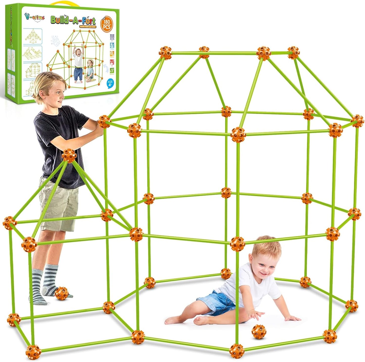 V-Opitos 180 Pack Fort Building Kits for Kids Age 4, 5, 6, 7, 8+ Years Old, Creative STEM Building Toys for DIY Castles, Tunnels, Play Tent, Ideal Christmas, Birthday Gifts for Boys & Girls